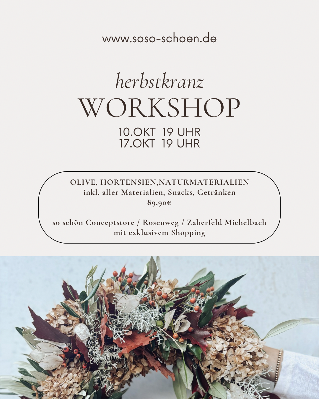 Herbstkranz Workshop im Conceptstore in Zaberfeld 10.10. um 19 Uhr